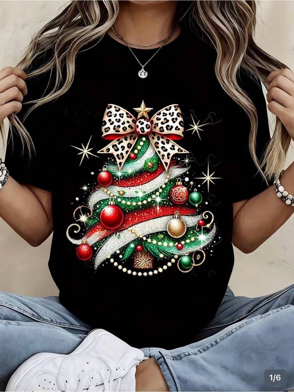 Black Christmas Tree Graphic Tee - Women